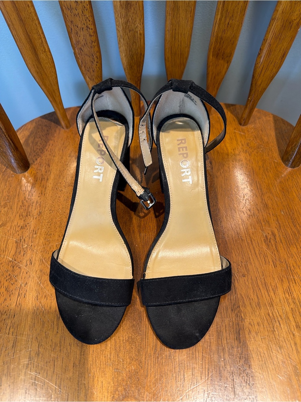 Report Black Suede Ankle-Strap Heels